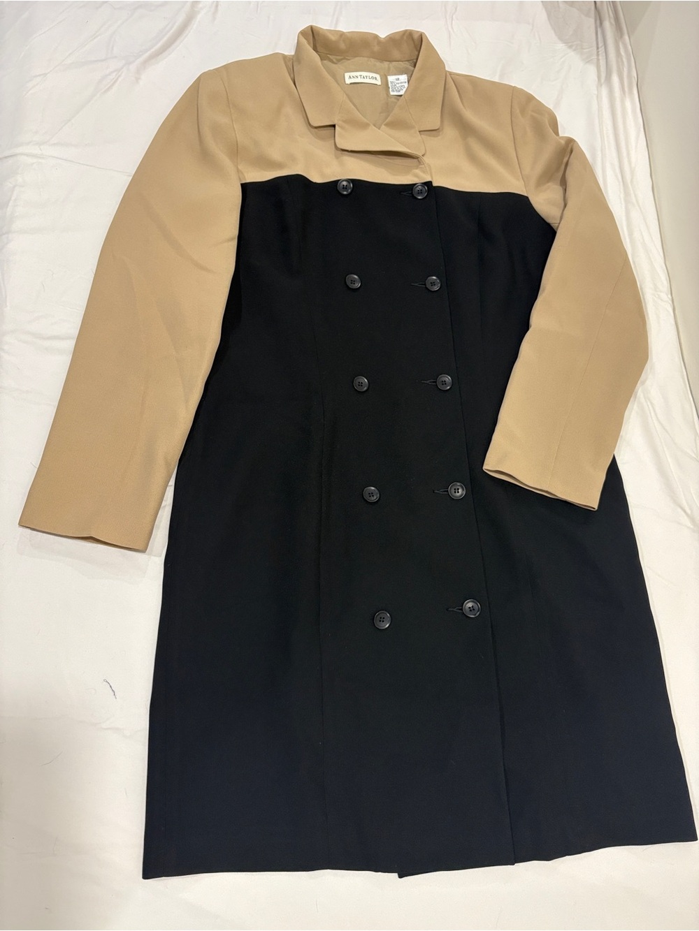 Ann Taylor Women’s Size 12 Camel Black Button Up Coat Dress Vintage 1990’s